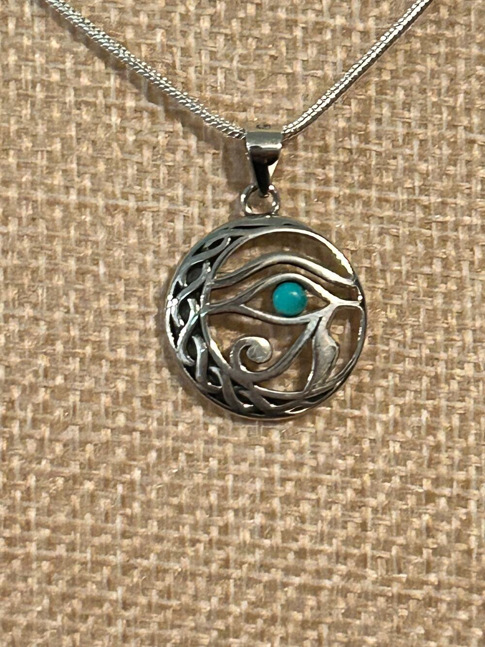 Sterling Silver Turquoise Eye of Horus Necklace 16"